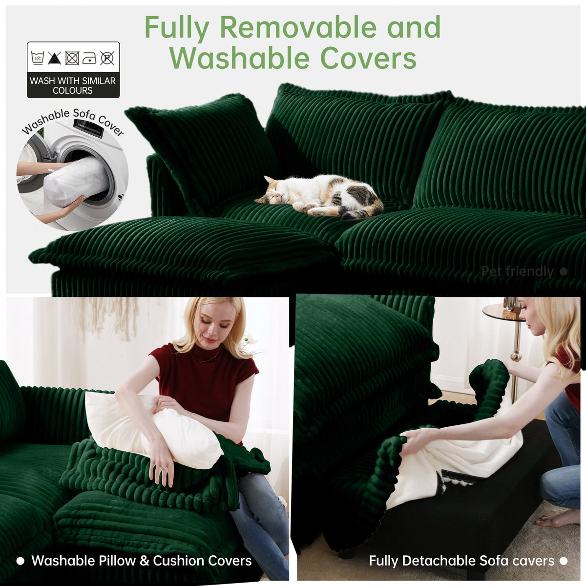 Soft Corduroy Slipcovered U Shape Sectional Sofa