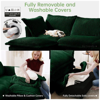 Soft Corduroy Slipcovered U Shape Sectional Sofa
