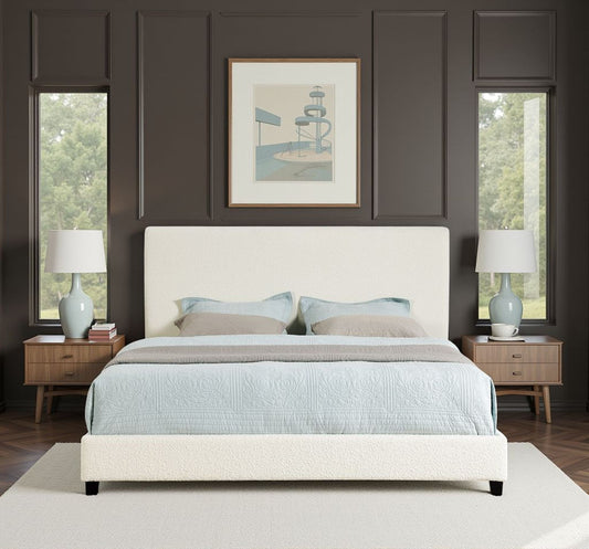Platform Bed with Upholstered Headboard and Frame