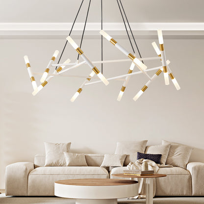 41-inch White & Gold Chandelier by HouseOfZazla with gold joints suspended from black cords on Tampa Home & Garden Store