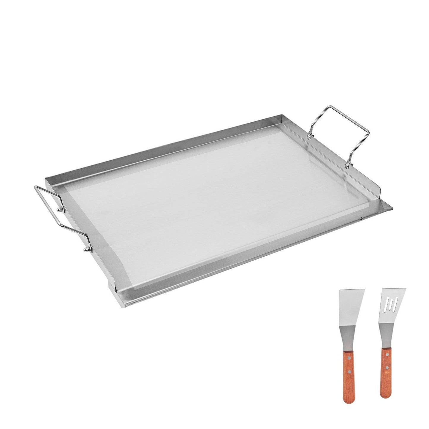 Flat-top griddle 23x16 in stainless steel with side handles by HouseOfZazla; includes spatulas on Tampa Home & Garden Store