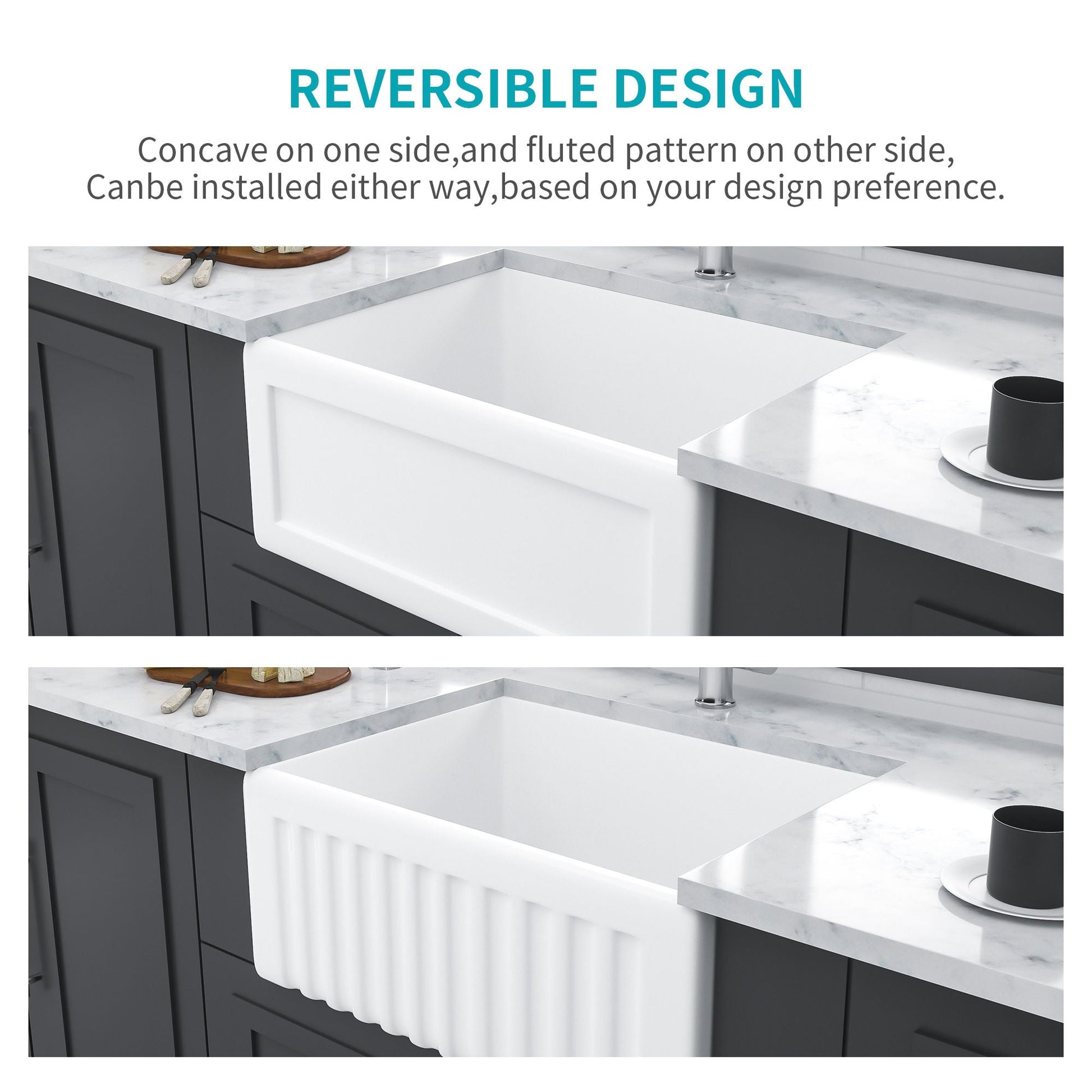 Apron-front reversible single-bowl kitchen sink with grid and strainer, white by HouseOfZazla on Tampa Home & Garden Store