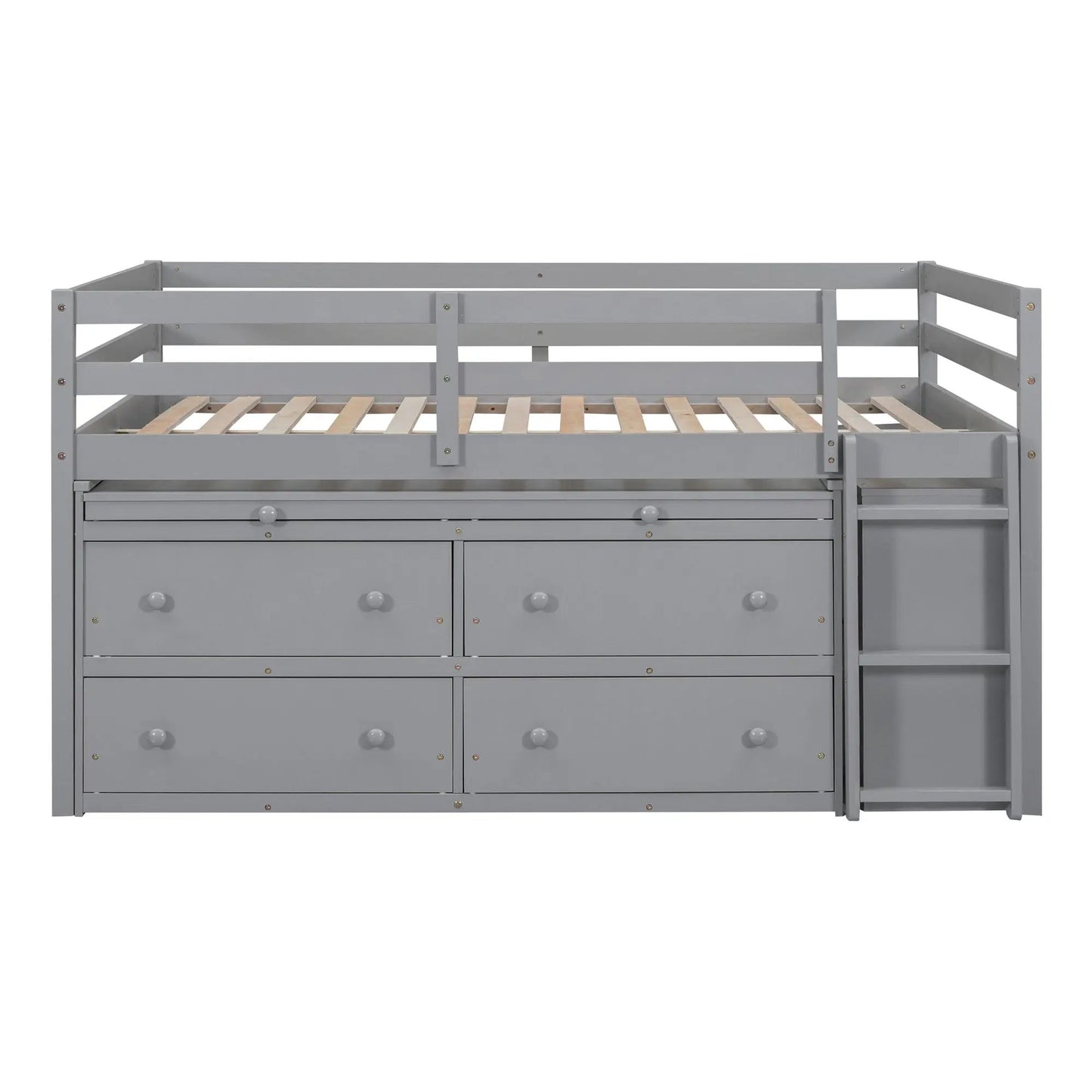 Loft Bed With Retractable Writing Desk And 4 Drawers gray with lateral portable desk and shelves on Tampa Home & Garden Store