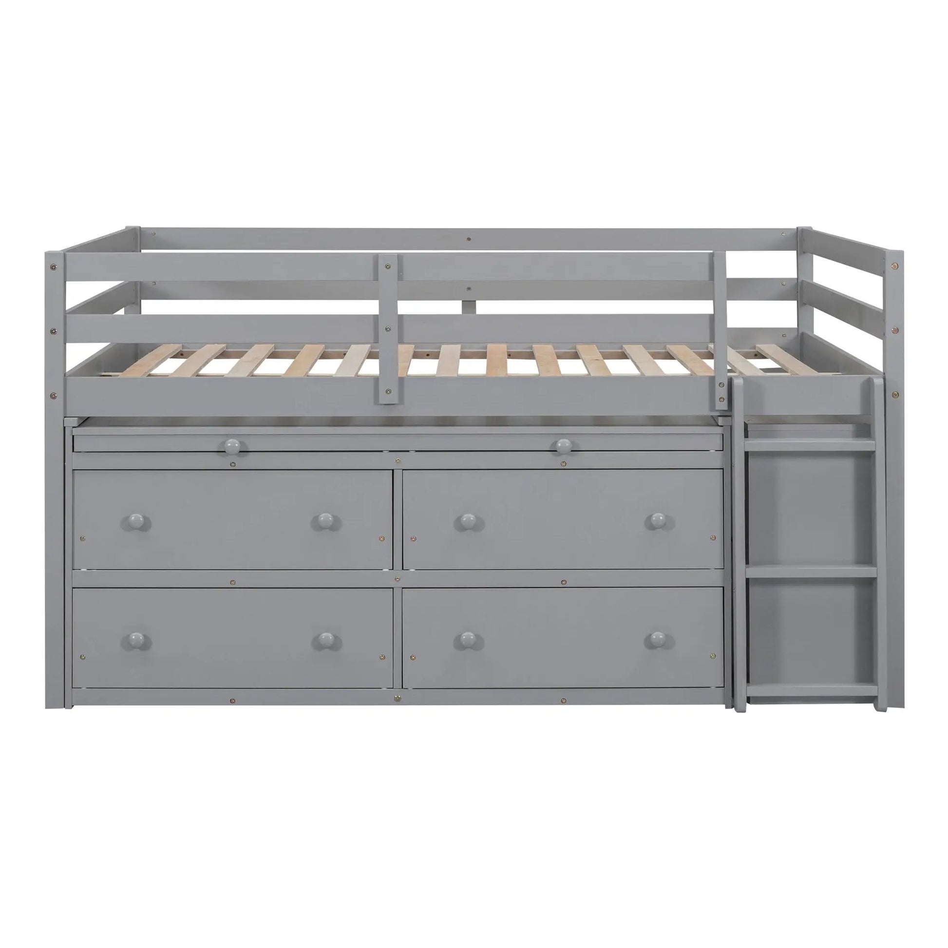 Loft Bed With Retractable Writing Desk And 4 Drawers gray with lateral portable desk and shelves on Tampa Home & Garden Store