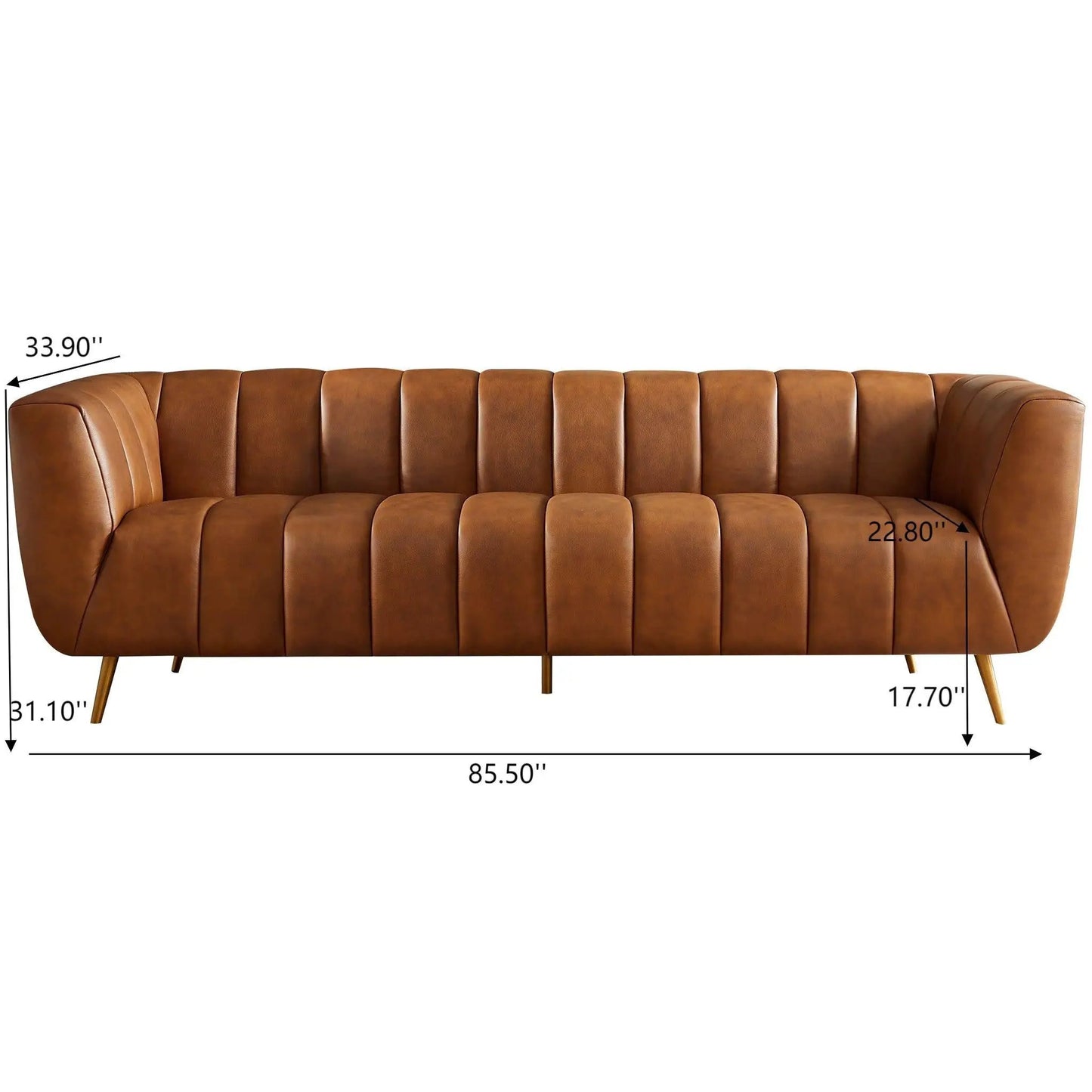 Ava sofa in tan leather with tufted back and slim gold legs by Unique Piece Furniture on Tampa Home & Garden Store