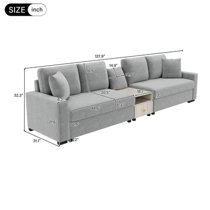 Modular sofa couch by HouseOfZazla with storage armrest and center console, light gray on Tampa Home & Garden Store