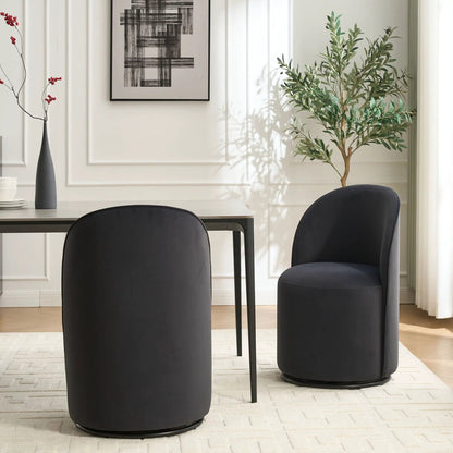 Three 360 Degree Swivel Armless Dining Barrel Chairs in black fabric upholstery on Tampa Home & Garden Store