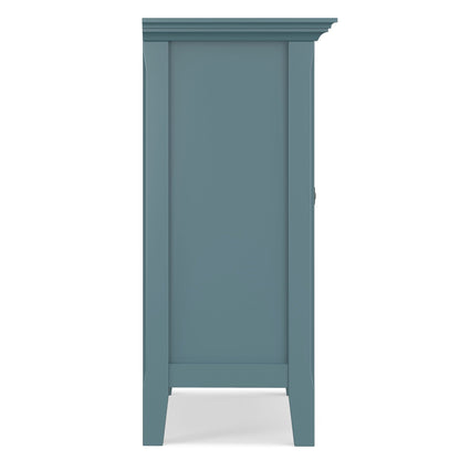 Amherst handcrafted low storage cabinet teal blue finish; tall accent cabinet with crown molding on Tampa Home & Garden Store