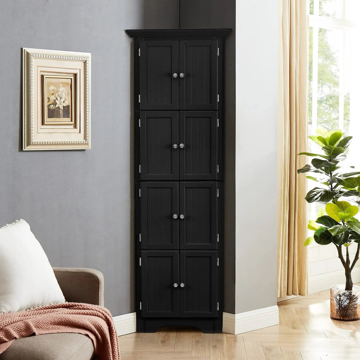 Tall Storage Cabinet with Doors and Four Shelves
