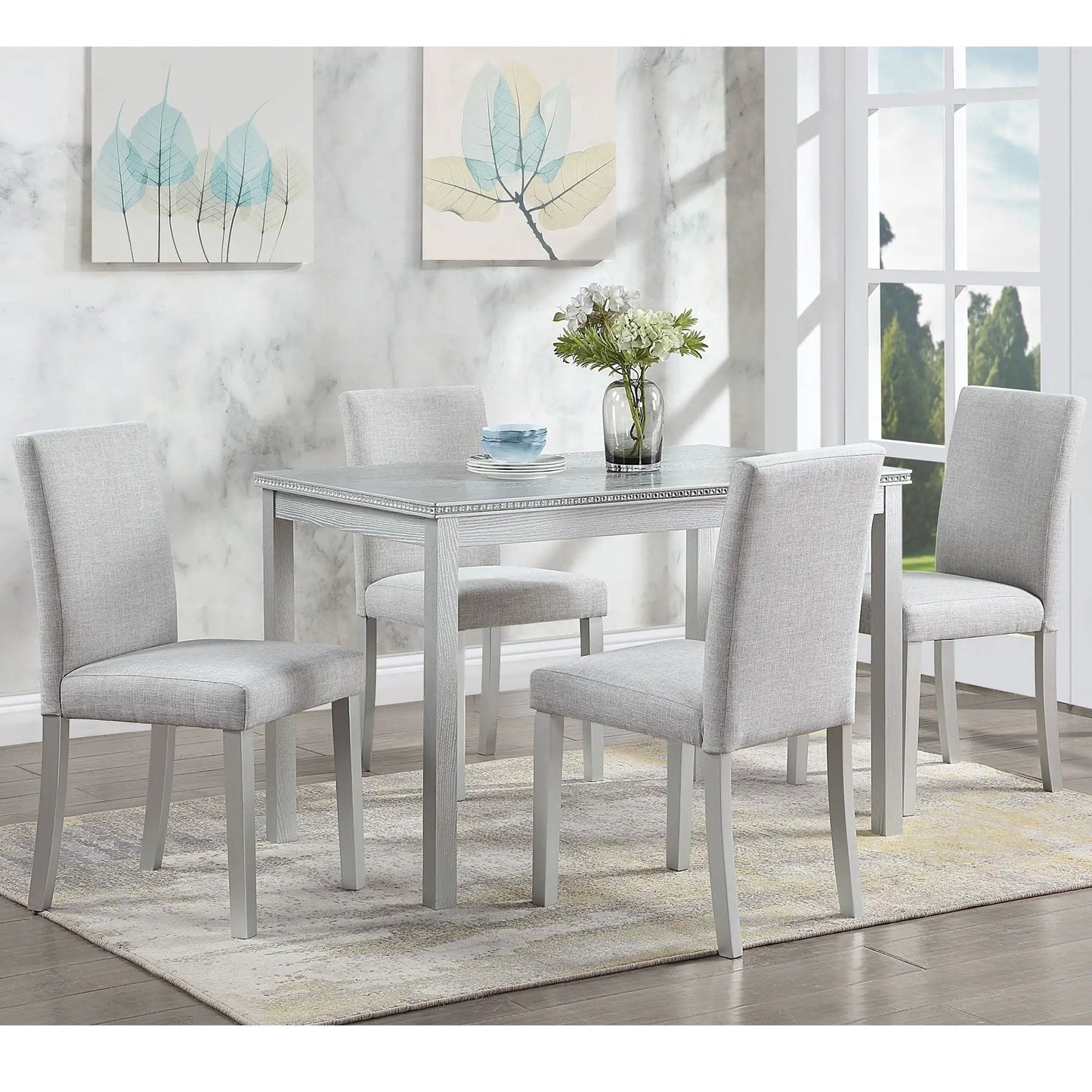Dining Table Set With Crystal Decoration 5-Piece Upholstered Chairs Unique Piece Furniture on Tampa Home & Garden Store