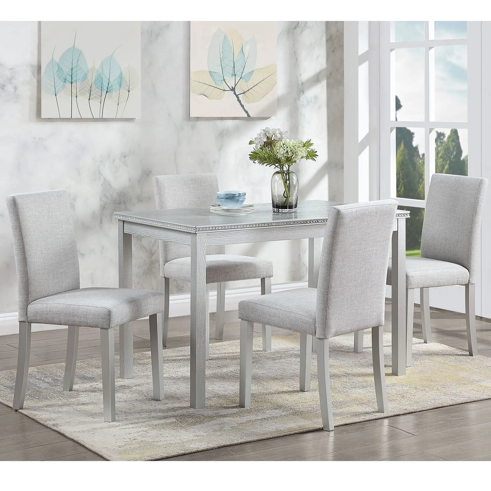 Dining Table Set With Crystal Decoration 5-Piece Upholstered Chairs Unique Piece Furniture on Tampa Home & Garden Store