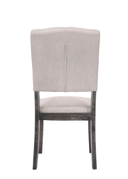 Weathered dark wood-frame side chair back in beige linen upholstery with a central seam 1 chair on Tampa Home & Garden Store