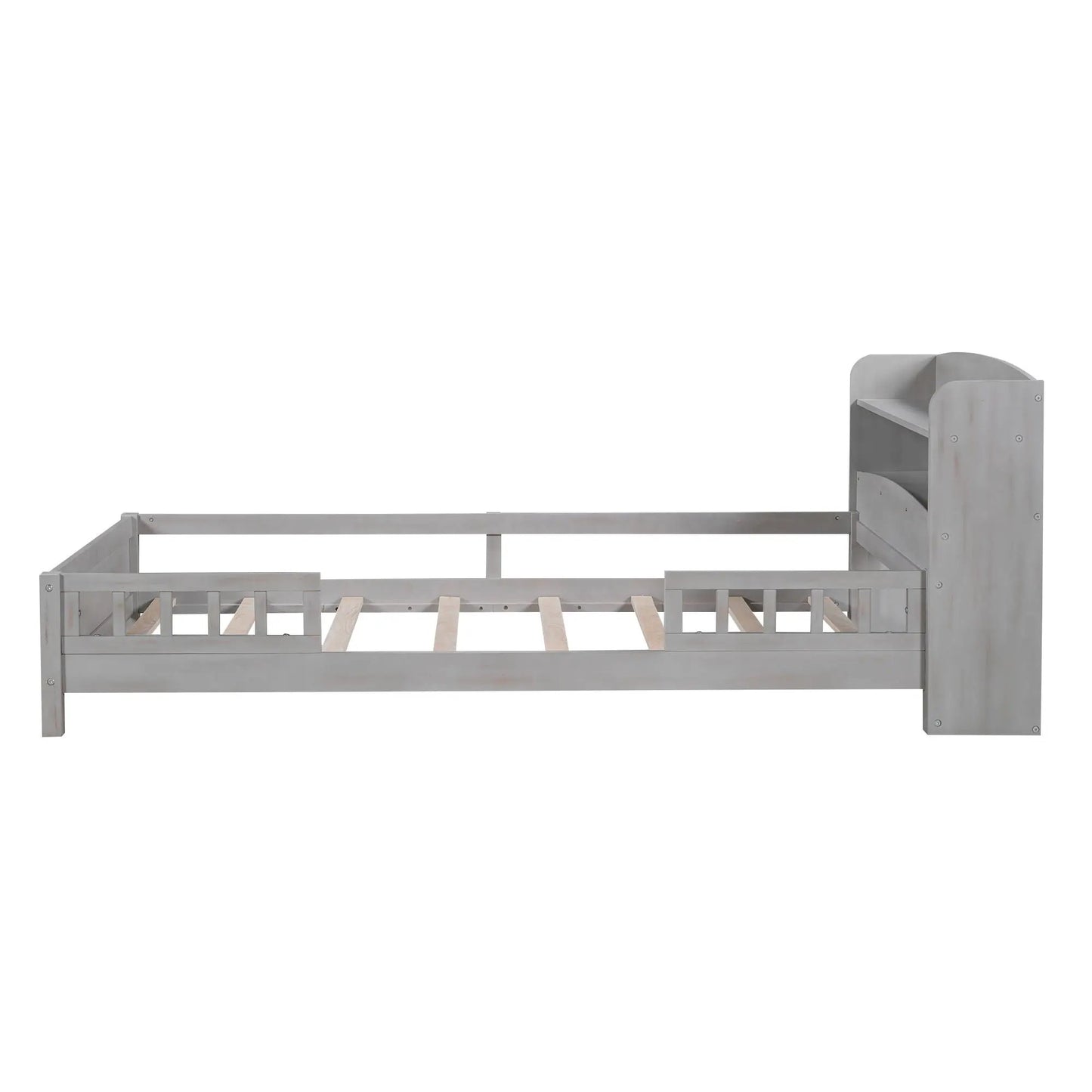 Wood Platform Bed With Led Light and Guardrail