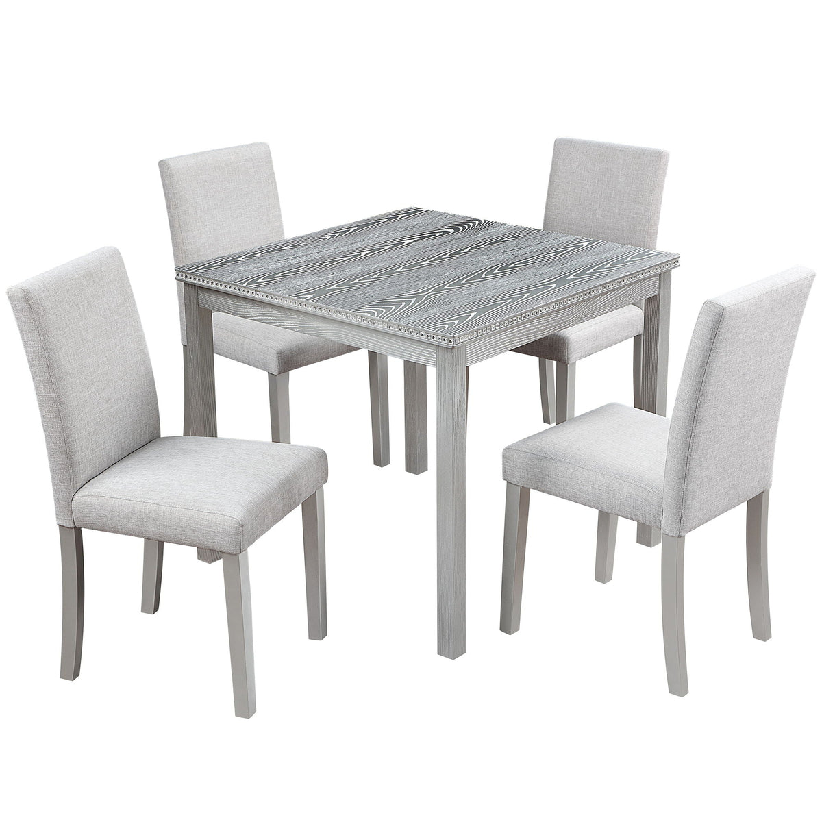 5pc dining set with gray upholstered chairs and a table with crystal trim by HouseOfZazla on Tampa Home & Garden Store