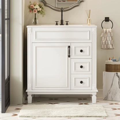 Bathroom Vanity With Sink and Cabinet Two Drawers