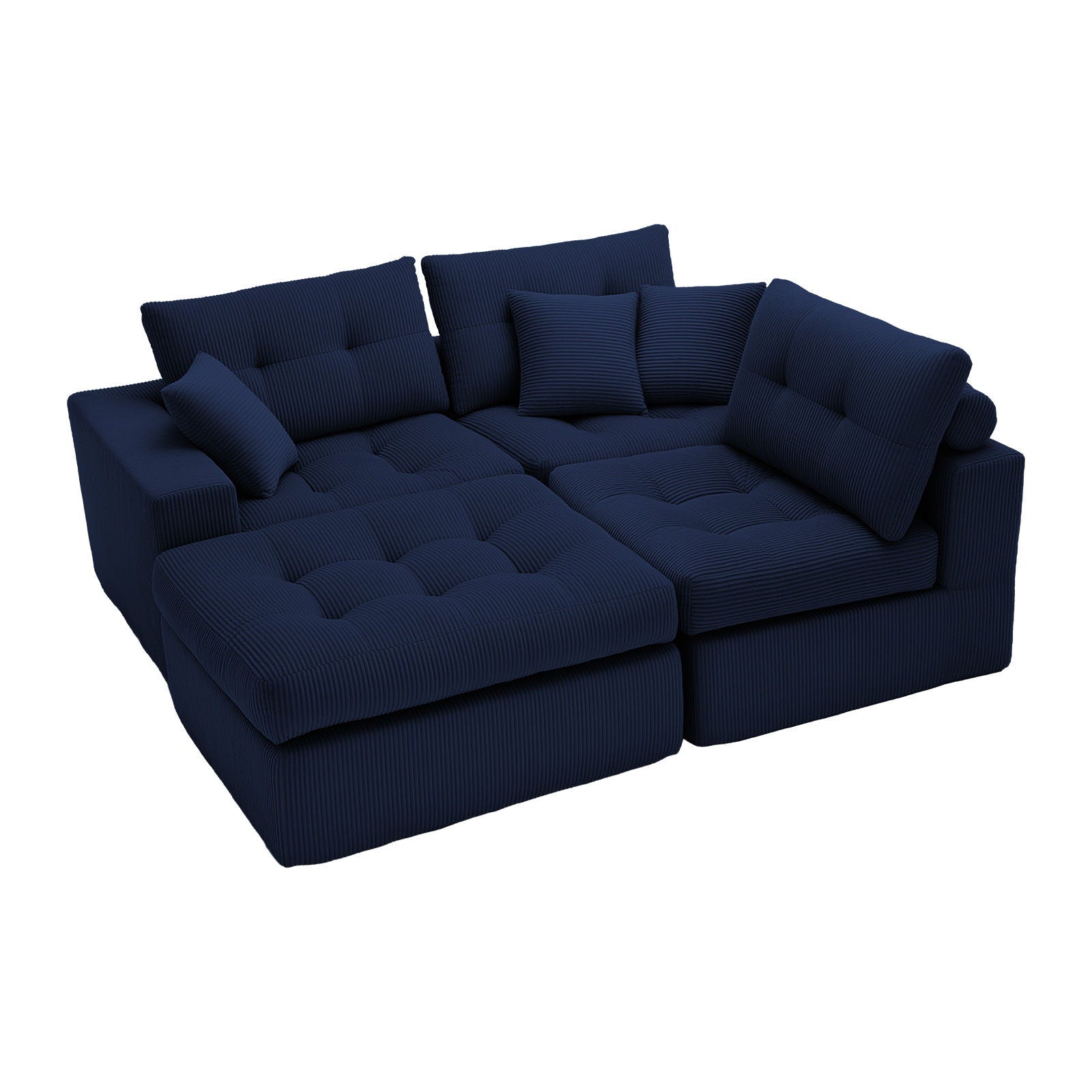 Corner chaise L-shaped sectional sofa bed in navy fabric with tufted cushions 2-piece set on Tampa Home & Garden Store