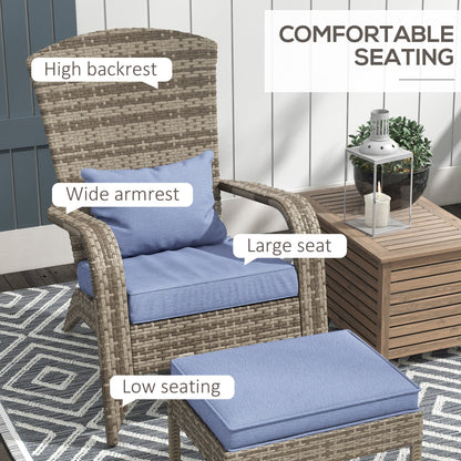 Wicker Adirondack Chair with Ottoman in tan wicker and blue cushions, HouseOfZazla on Tampa Home & Garden Store
