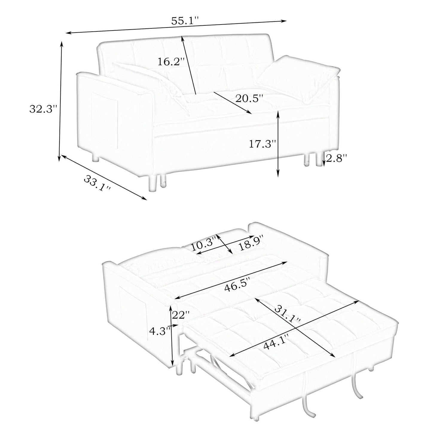 Large 3 In 1 Sofa Bed and Velvet Living Room