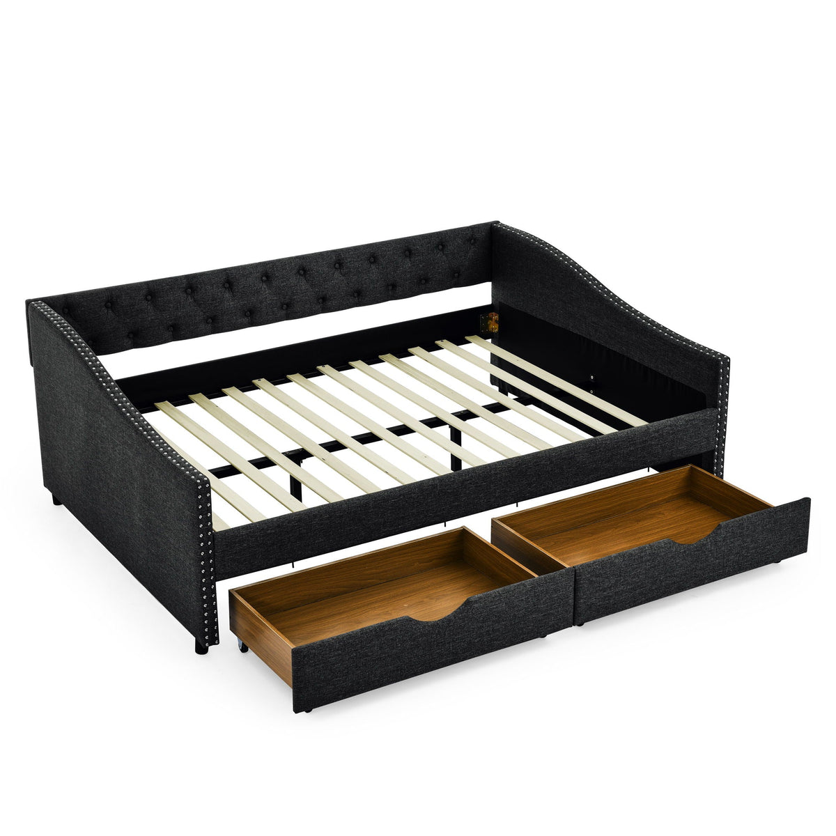 Upholstered Tufted Daybed with Storage Drawers