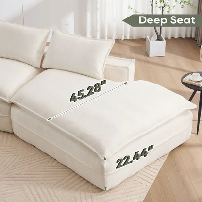 Modern minimalist modular sectional sofa with deep seats and right-facing chaise in ivory fabric on Tampa Home & Garden Store