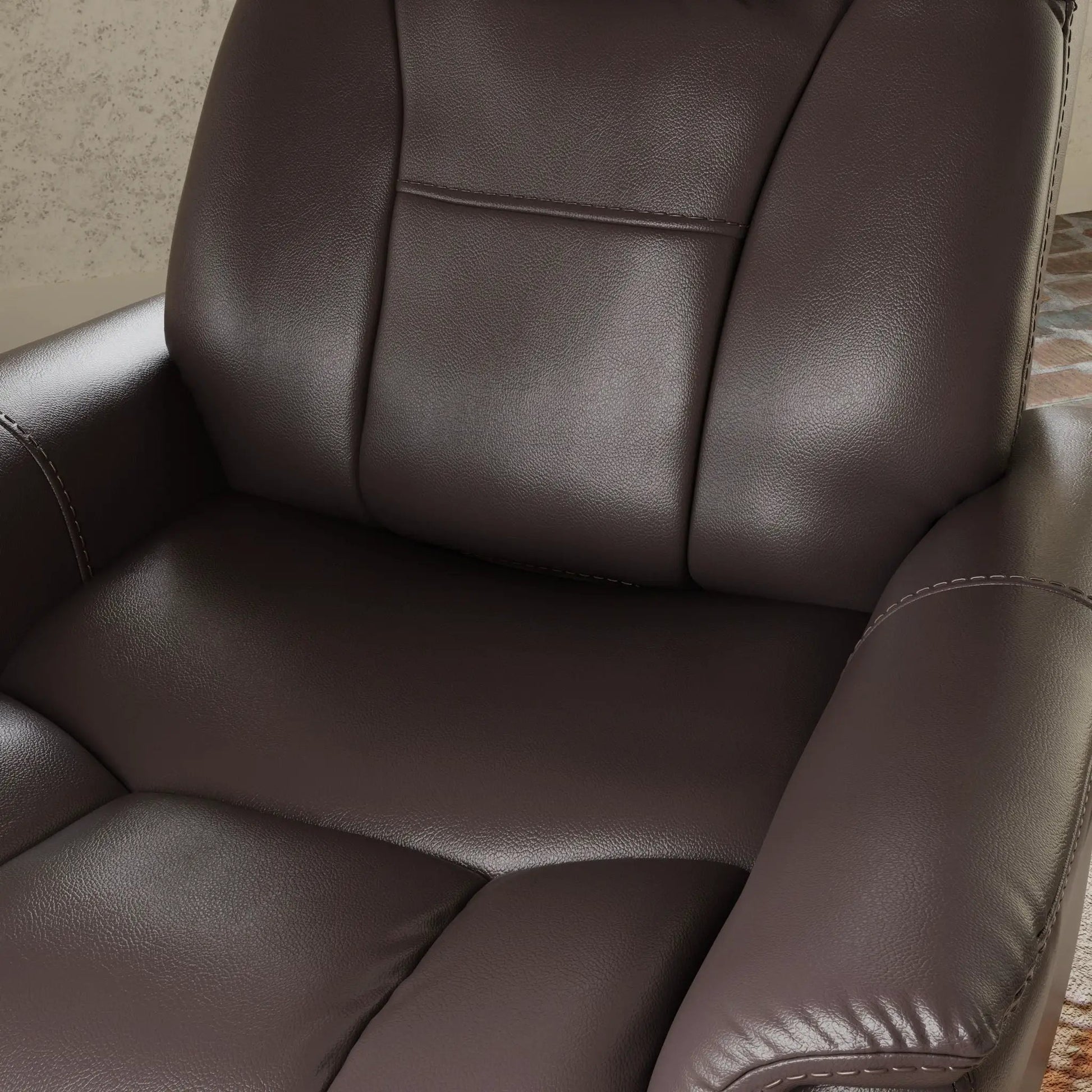 Bentley Swivel Glider Recliner leather chair in dark brown with visible stitching on Tampa Home & Garden Store