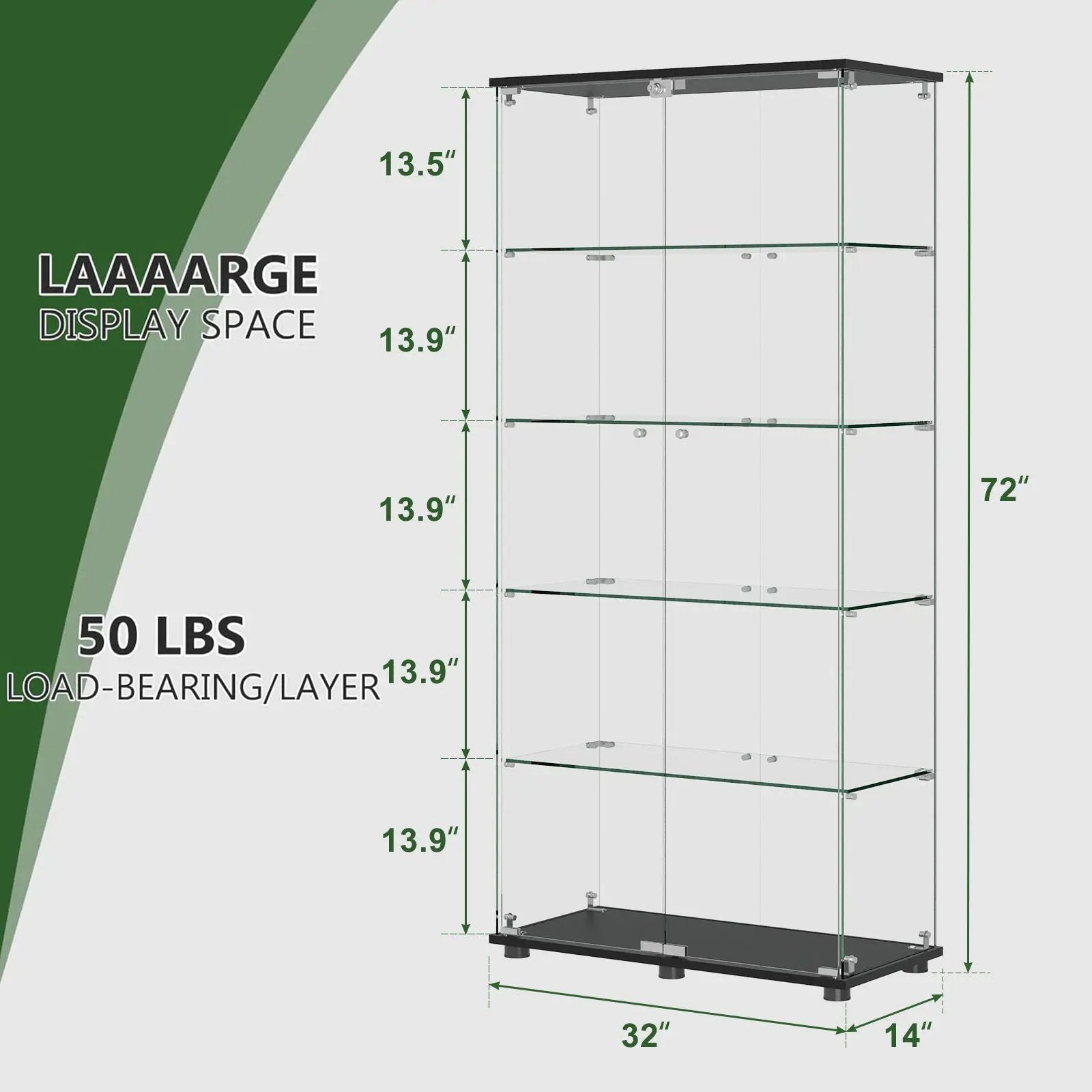 Glass display cabinet with glass doors, shelves and lock by Unique Piece Furniture, 72in tall, 32in wide on Tampa Home & Garden Store