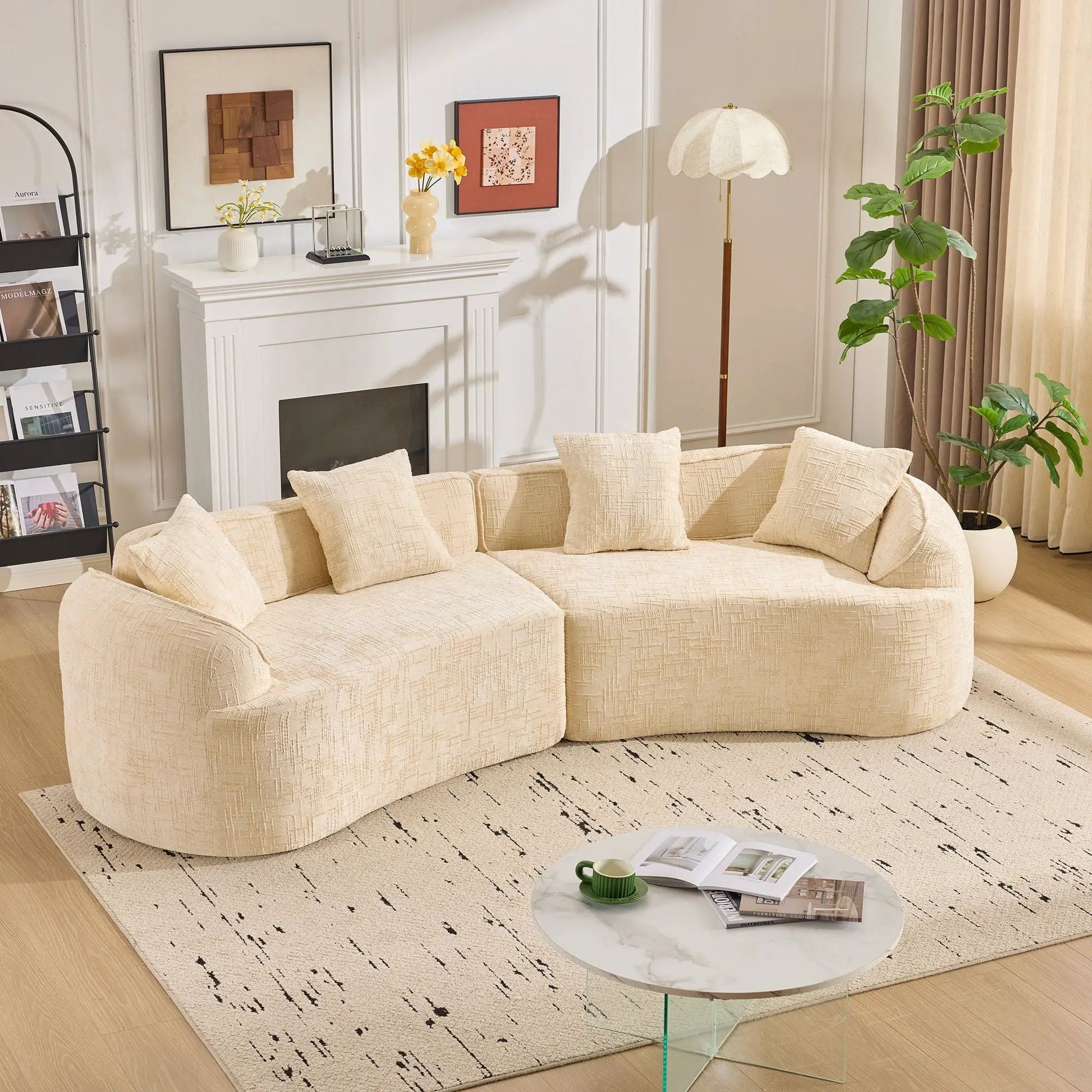 Curved Compressed Sofa by Unique Piece Furniture in beige textured fabric, Nordic style cushions on Tampa Home & Garden Store