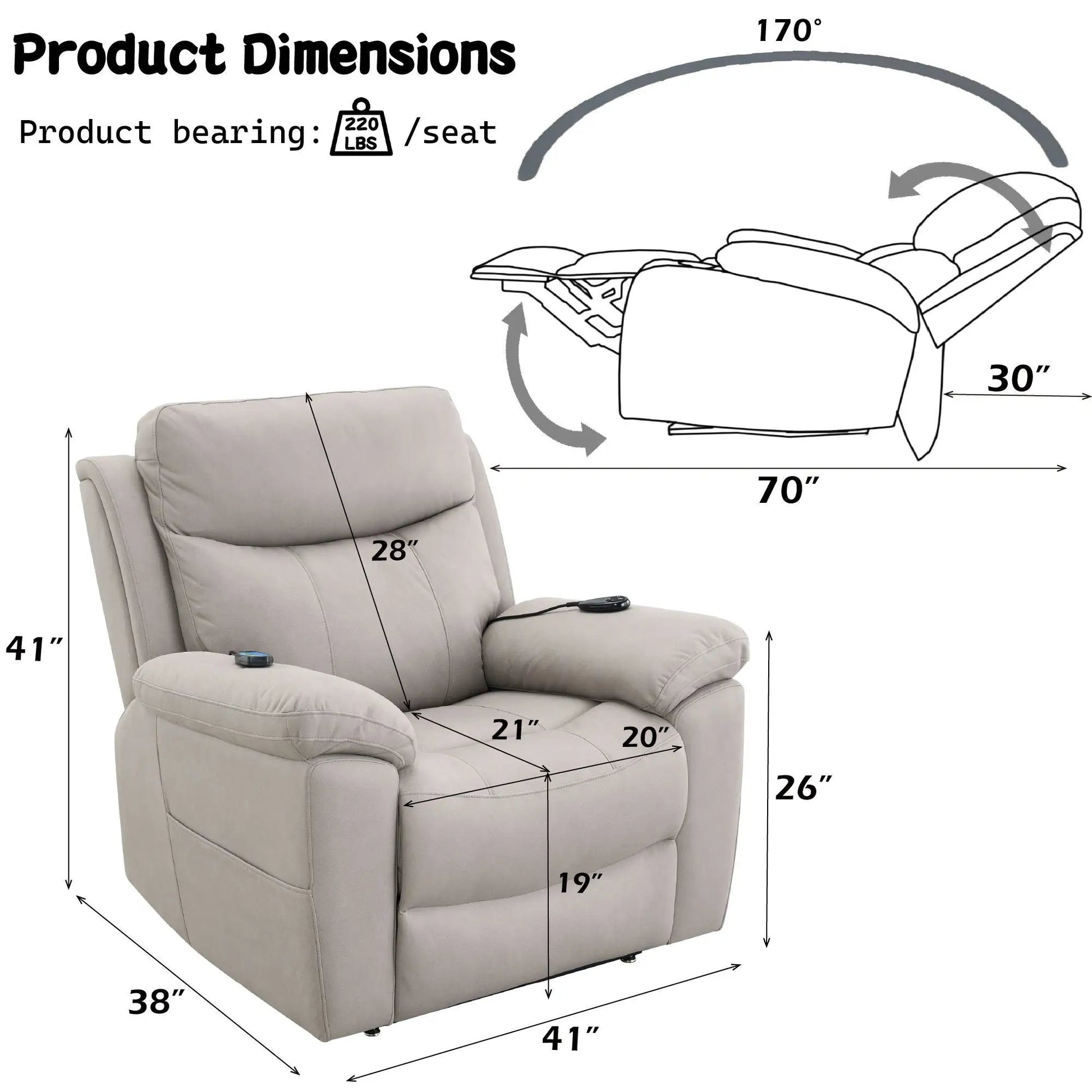 Chriki power massage recliner beige with lift and heating Unique Piece Furniture on Tampa Home & Garden Store