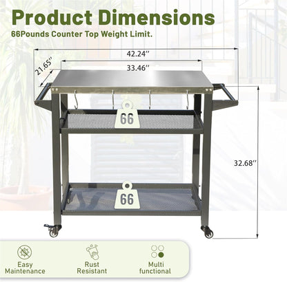 Stainless 3 Shelf Grill Table with Wheels