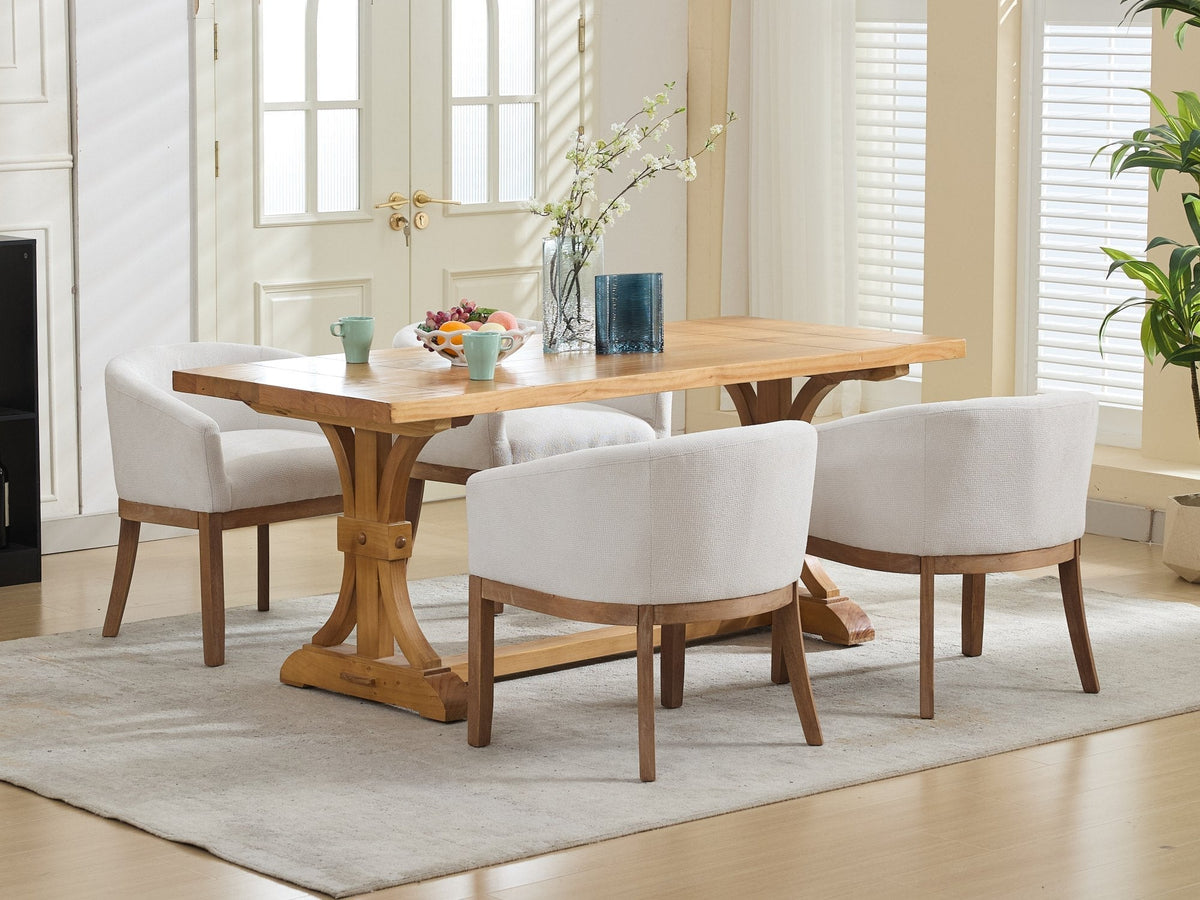 Mid Century Modern Upholstered Barrel Dining Chair with Arms set of six in cream fabric on Tampa Home & Garden Store
