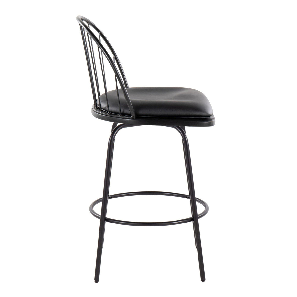 Farmhouse counter stool with swivel and round footrest, black metal, padded seat HouseOfZazla on Tampa Home & Garden Store