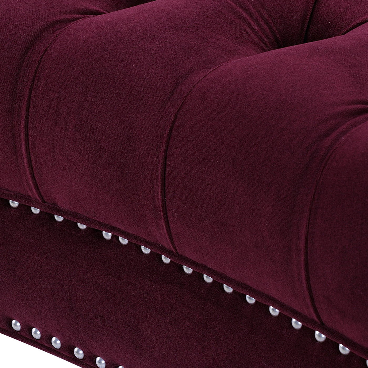 Victorian Chesterfield Loveseat in dark red velvet with nailhead trim, stationary, HouseOfZazla on Tampa Home & Garden Store