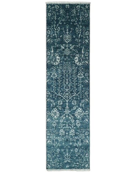 2.6x10 Fine Hand Knotted White and Blue Traditional Vintage Persian Style Antique Wool Rug | AGR23 - Tampa Home & Garden Store