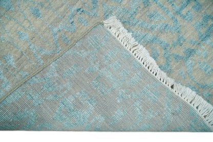 Alfombra antigua de lana y seda, estilo persa tradicional, anudada a mano, de 2,6 x 8 pulgadas, en tonos camel y azul | AGR26