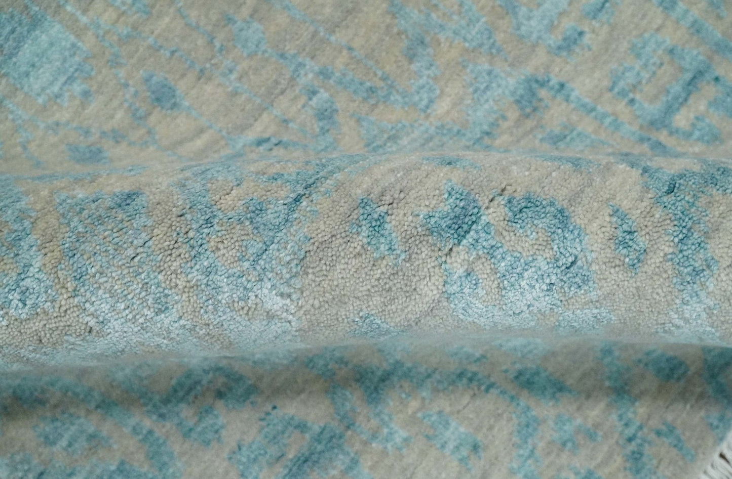 Alfombra antigua de lana y seda, estilo persa tradicional, anudada a mano, de 2,6 x 8 pulgadas, en tonos camel y azul | AGR26