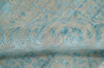 Alfombra antigua de lana y seda, estilo persa tradicional, anudada a mano, de 2,6 x 8 pulgadas, en tonos camel y azul | AGR26