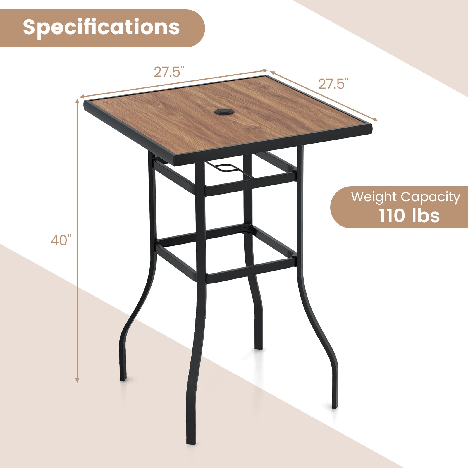 27.5 Inches Patio Bar Table for Garden Backyard Poolside - Tampa Home & Garden Store