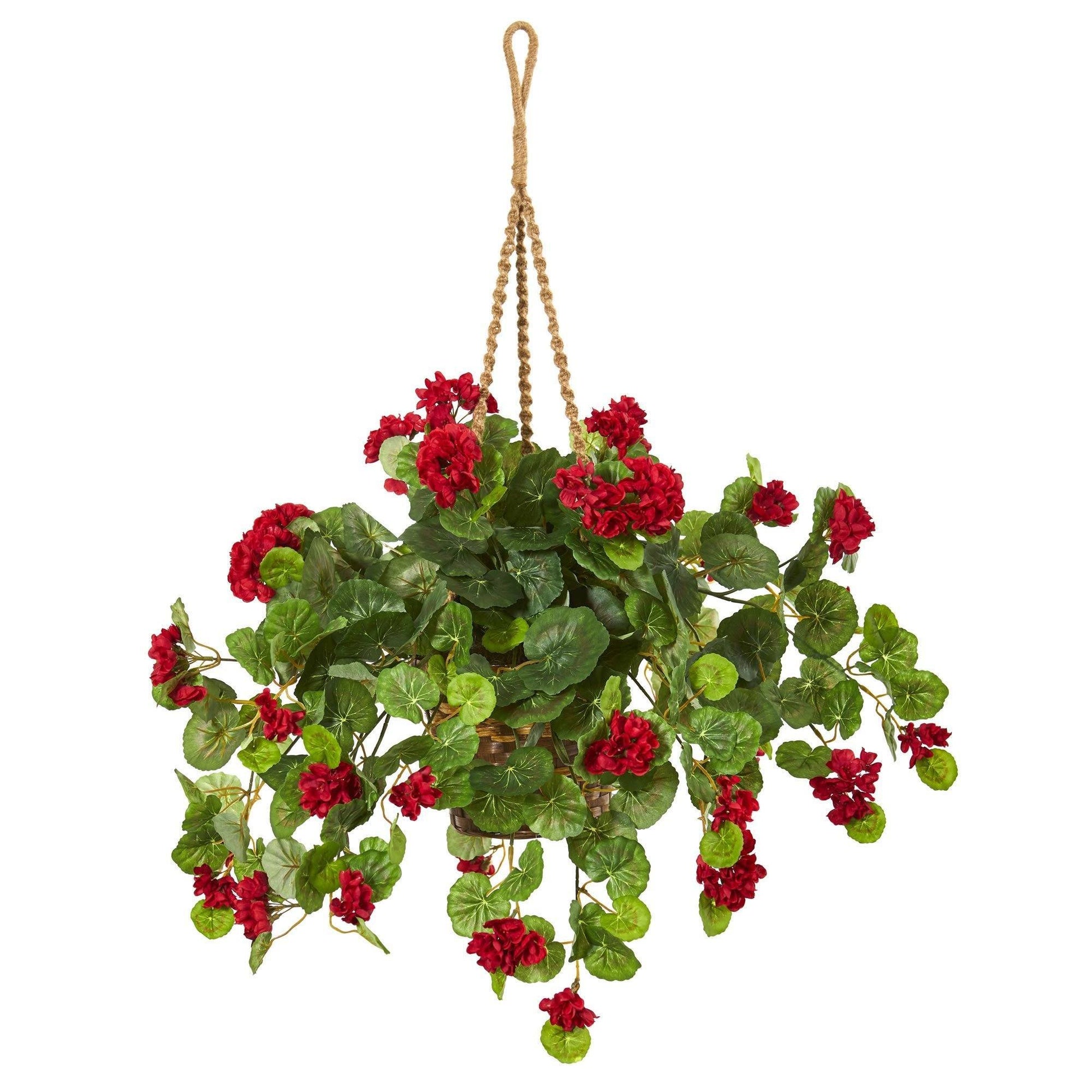 27” Geranium Artificial Plant in Hanging Basket - Tampa Home & Garden Store