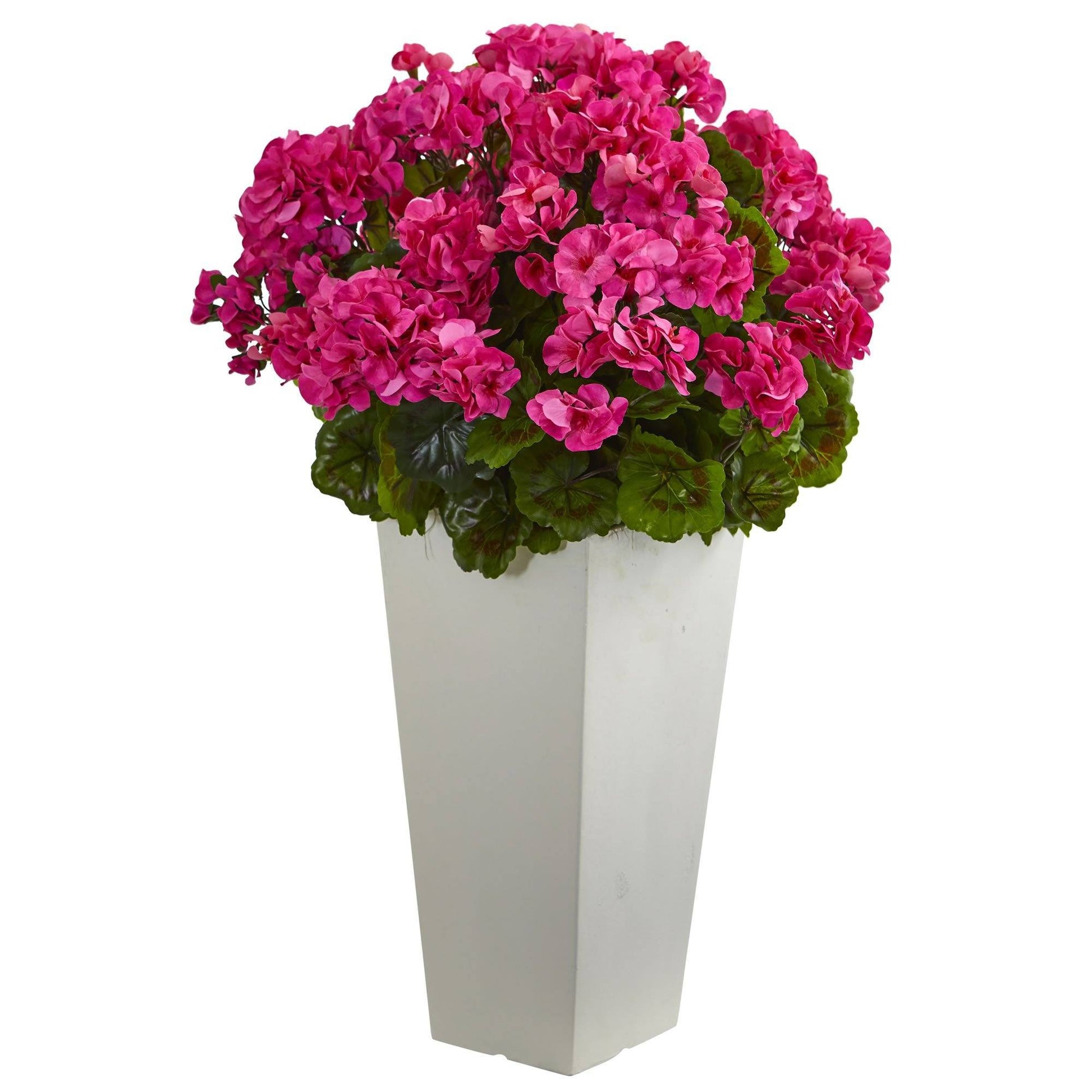 27” Geranium Artificial Plant in White Planter UV Resistant (Indoor/Outdoor) - Tampa Home & Garden Store