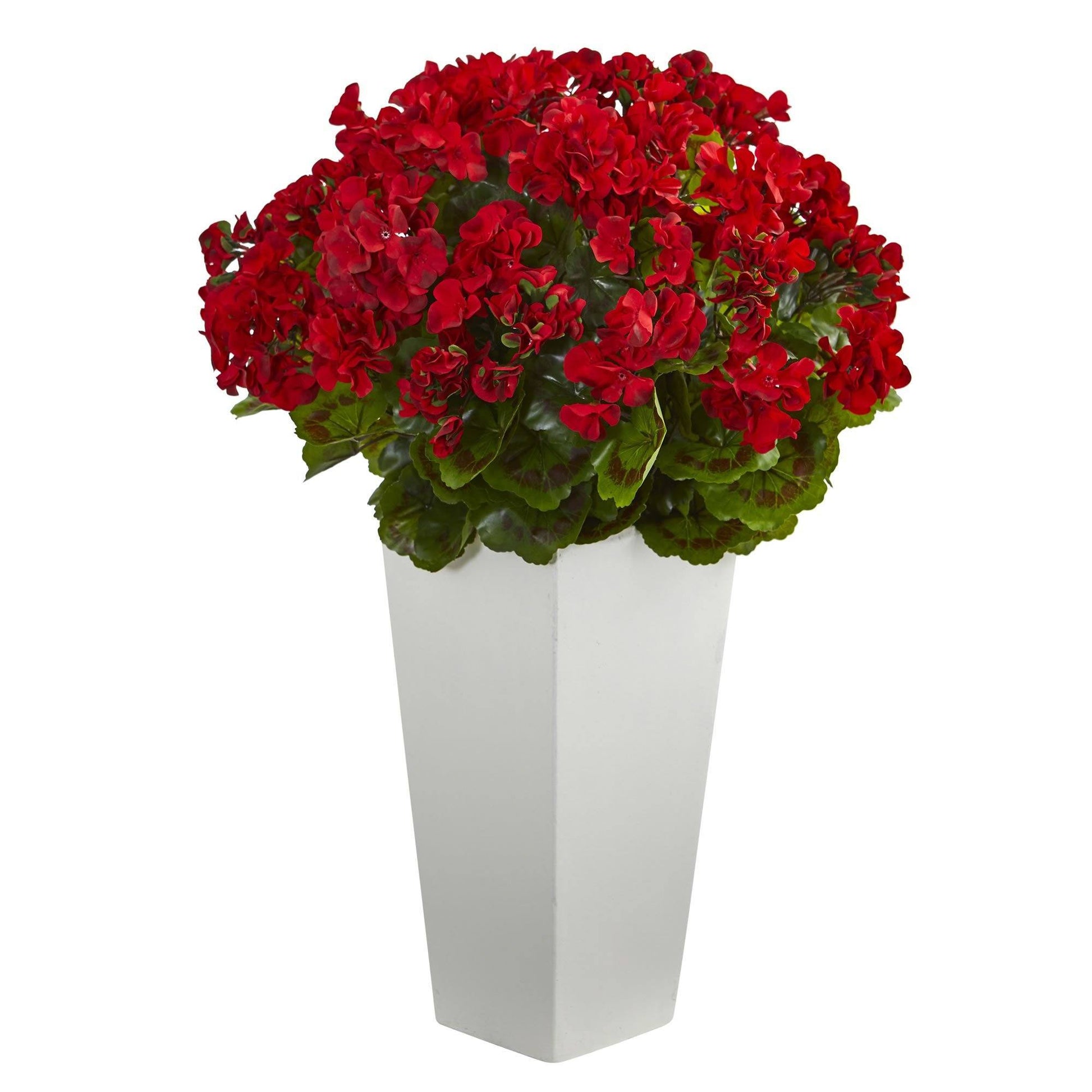 27” Geranium Artificial Plant in White Planter UV Resistant (Indoor/Outdoor) - Tampa Home & Garden Store