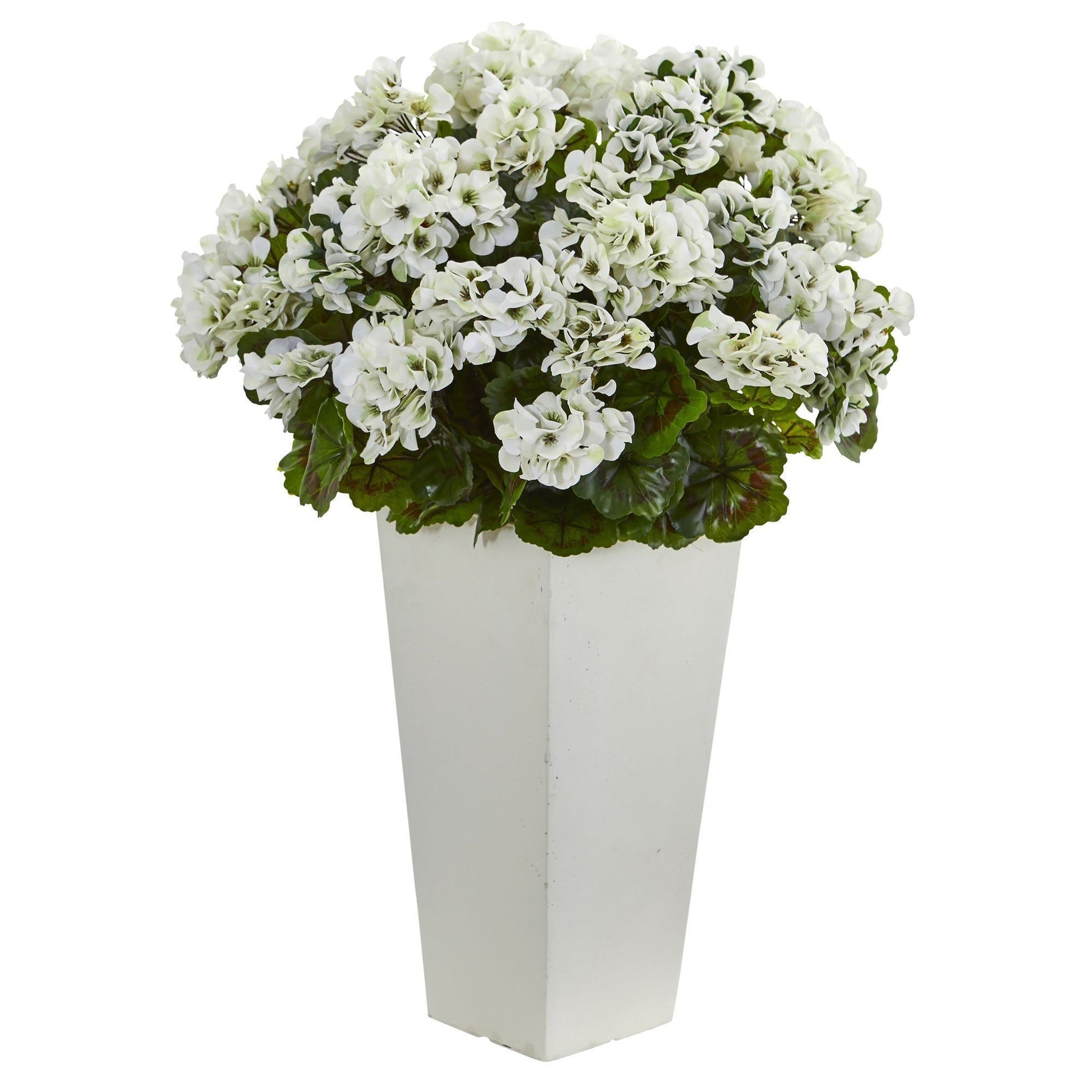 27” Geranium Artificial Plant in White Planter UV Resistant (Indoor/Outdoor) - Tampa Home & Garden Store
