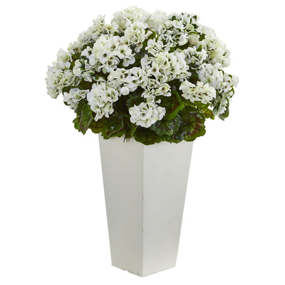 27” Geranium Artificial Plant in White Planter UV Resistant (Indoor/Outdoor) - Tampa Home & Garden Store