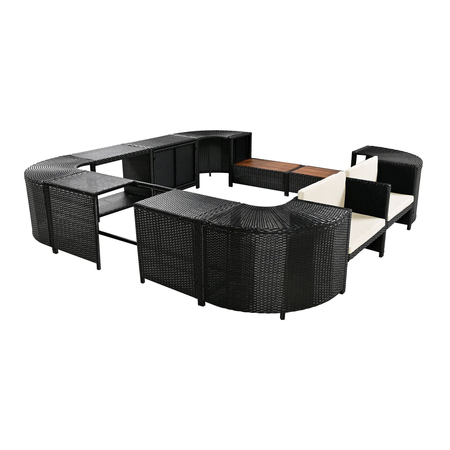 Outdoor Rattan Spa Frame and Modular Storage Seat