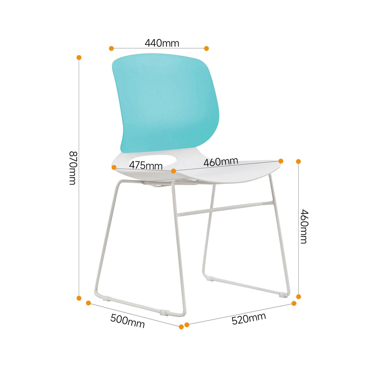 Ergonomic backrest stacking chair set of 4 with turquoise backrest and white metal frame on Tampa Home & Garden Store