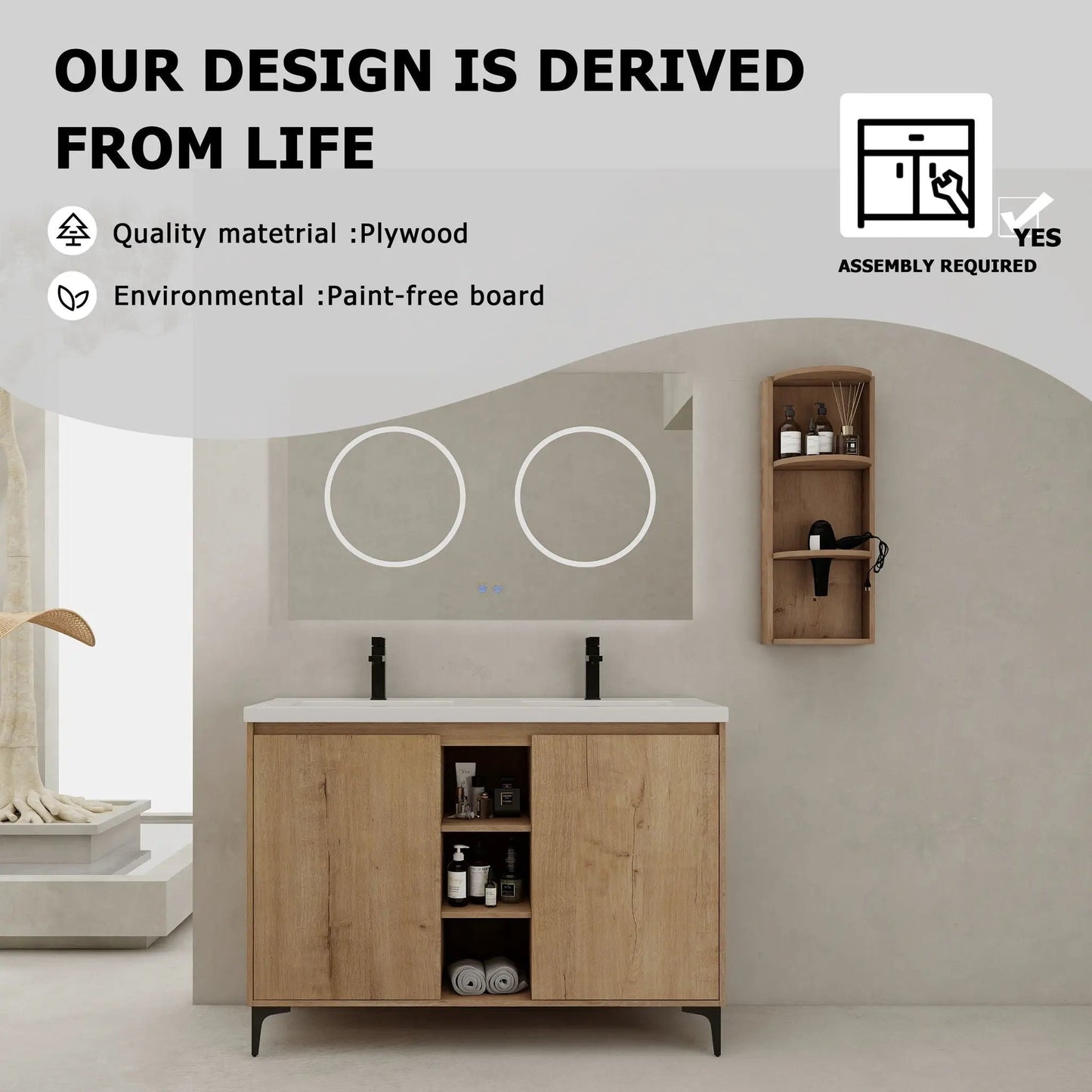 Elegant 48 Inch Vanity With Double Resin Sink