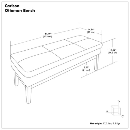 Carlson Ottoman Bench by Unique Piece Furniture; padded top with tapered wood legs, 44.5 inches long on Tampa Home & Garden Store