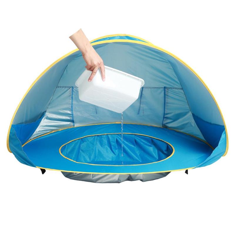 Baby beach tent My Store blue and yellow UV shade sun shelter with circular pool base on Tampa Home & Garden Store