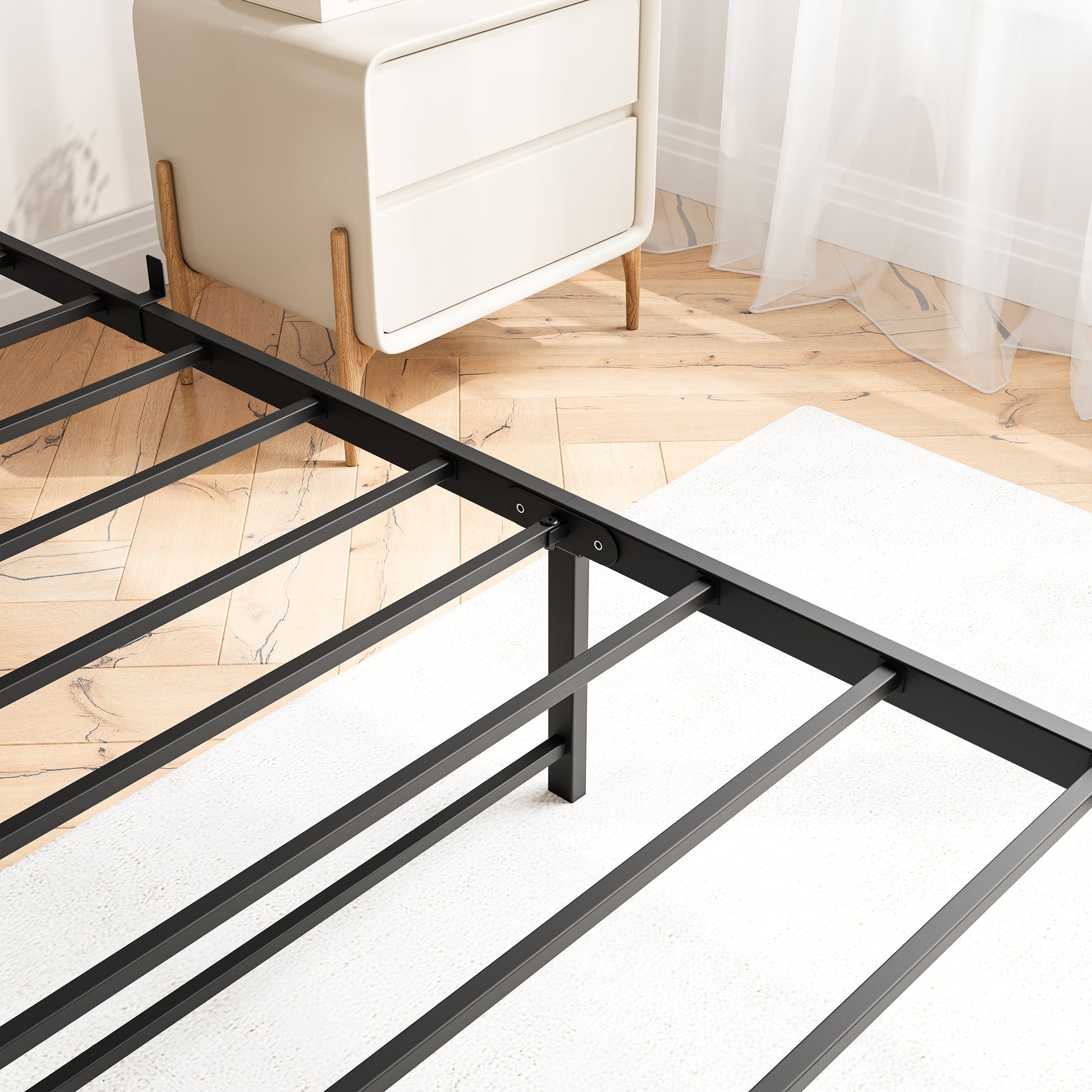 Queen Bed Frame with Storage Headboard Metal Platform Bed with Charging Station Bookcase Storage Black - Tampa Home & Garden Store