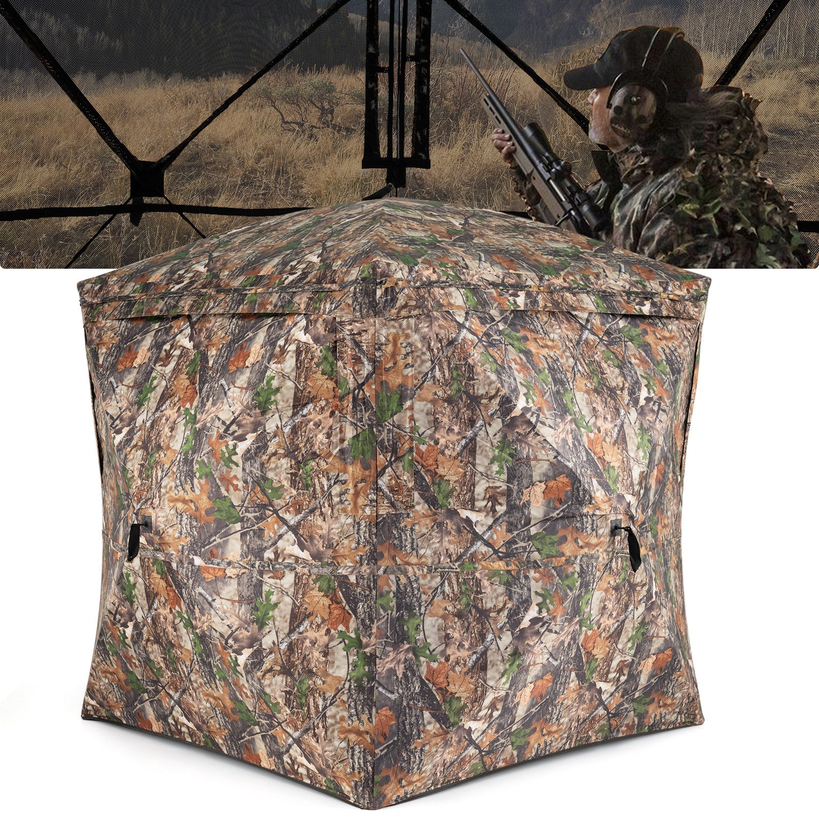 GemGear 270° See-Through Hunting Blind Tent in camouflage fabric with silent magnetic door on Tampa Home & Garden Store