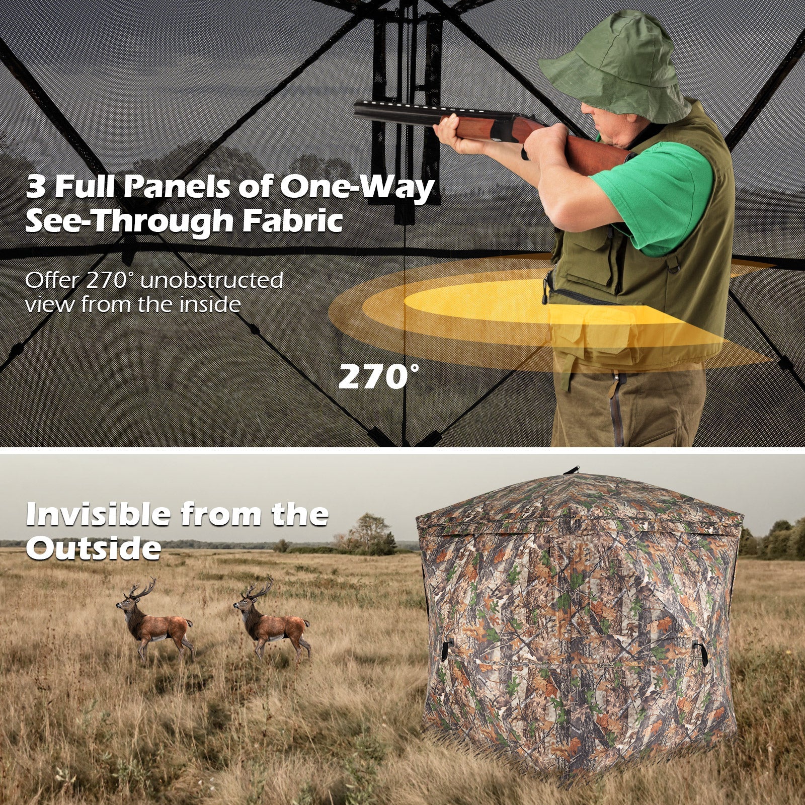 270° See-Through Hunting Blind Tent by GemGear with Silent Magnetic Door, hunter inside mesh panels on Tampa Home & Garden Store